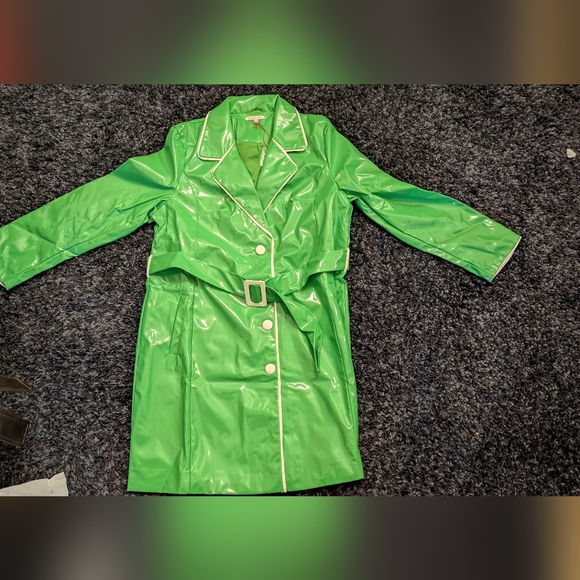 Frances Valentine Morton Rain Coat Vegan Leather Green Oyster - Picture 10 of 16